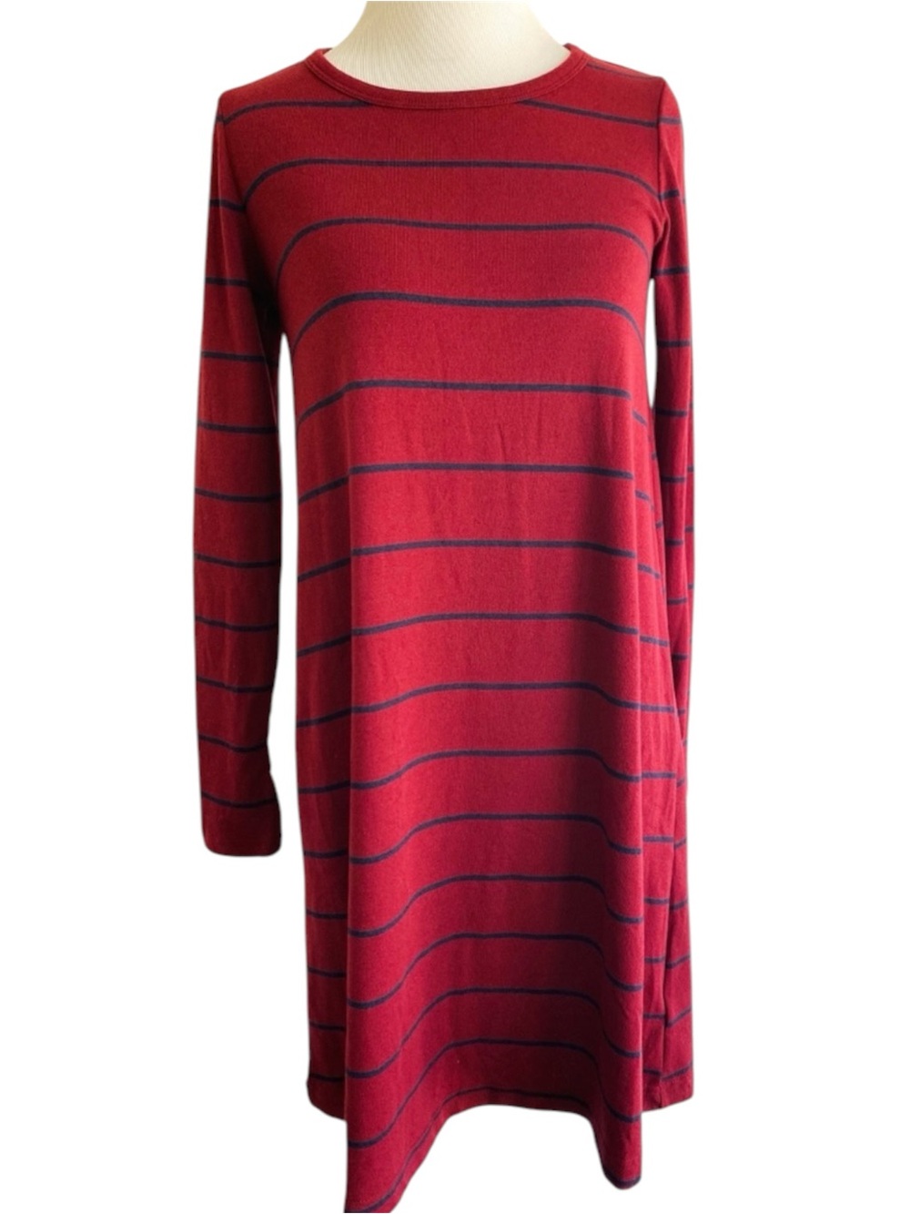 GAP Striped Long-Sleeve Burgundy Red Knit Dress XS Petite Pullover Fall NWT NEW